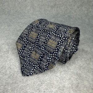 Oleg Cassini Tie‎ Mens One Size Navy Gold Geometric Italian Fabric Made in USA